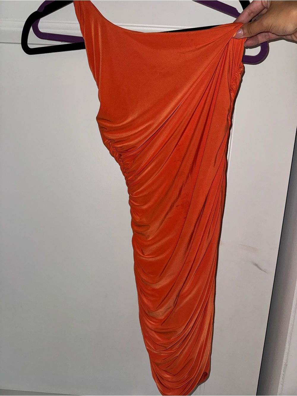 Missguided One-Shoulder Orange Ruched Dress